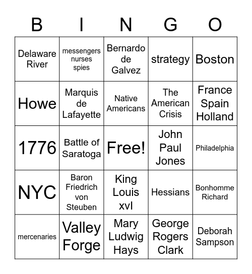 4.3 Struggle for Liberty Bingo Card