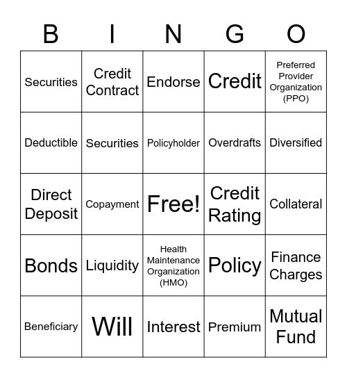 Managing Personal Finances Bingo Card