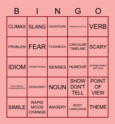 NARRATIVE & FIGURATIVE LANGUAGE FEATURES Bingo Card
