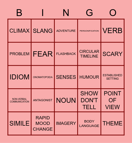 NARRATIVE & FIGURATIVE LANGUAGE FEATURES Bingo Card