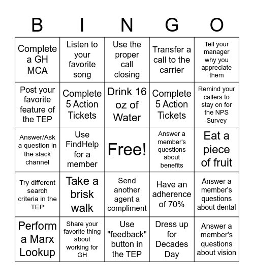 TEP Launch! Bingo Card