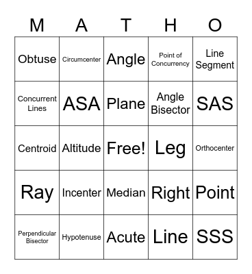 Geometry Matho Bingo Card