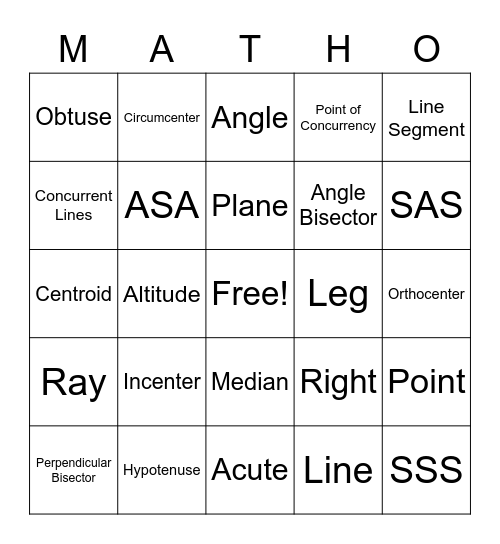 Geometry Matho Bingo Card