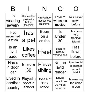 Beginning Teacher Bingo Card