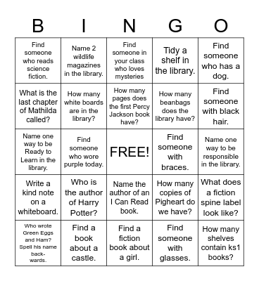 Library Scavenger Hunt Bingo Card