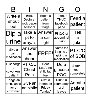 Nurse Bingo Card