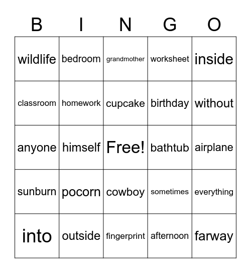 4.20 spelling Bingo Card
