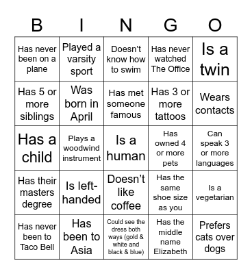 Find someone who… Bingo Card
