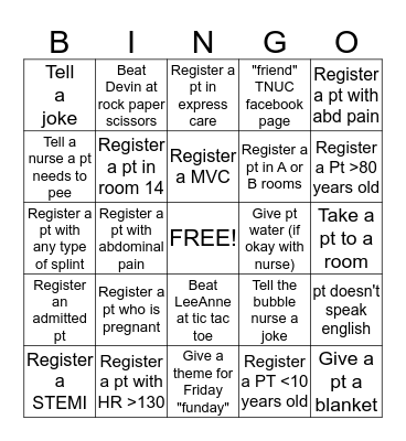 Registration  Bingo Card