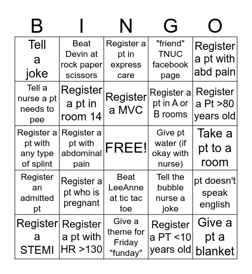 Registration  Bingo Card