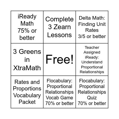 6th Period Math Bingo Card