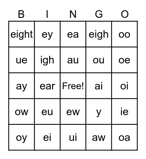 VOWEL TEAMS Bingo Card