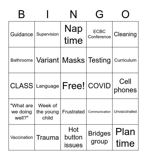 Team Meeting Bingo Card