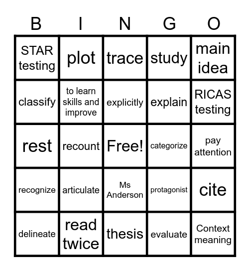 RICAS words Bingo Card