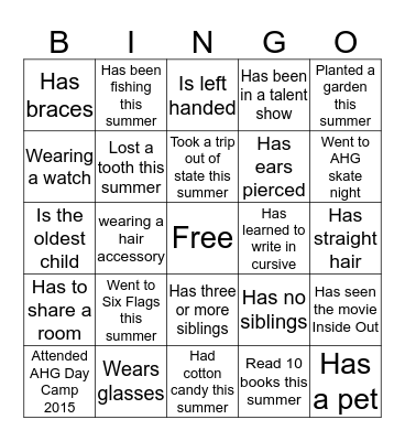 AHG Bingo Card