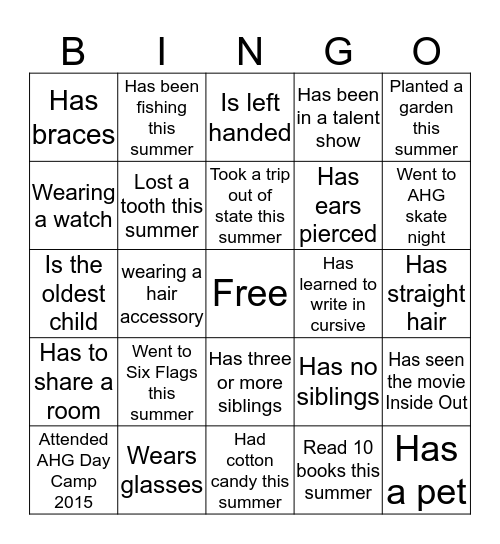 AHG Bingo Card