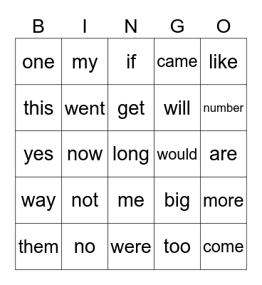 BiffyToons Sight Words SET 3 Bingo Card