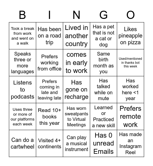 SPI Culture Committee Happy Hour Bingo Card