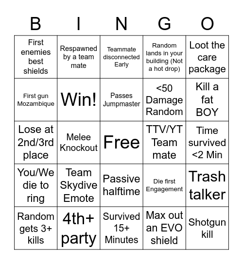 Apex Bingo! Bingo Card