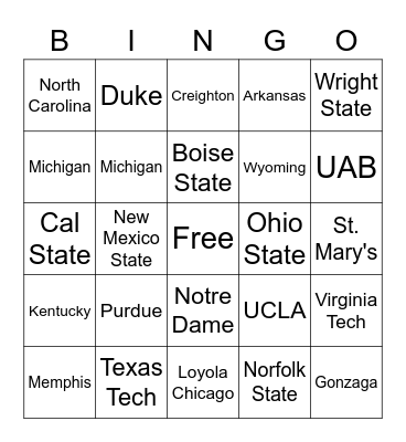 Monday Madness Bingo Card