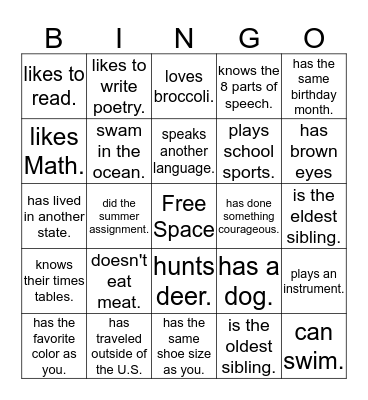 Find Someone who.... Bingo Card