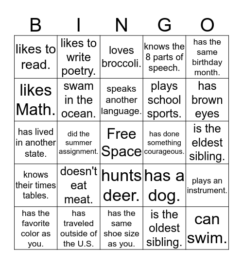 Find Someone who.... Bingo Card