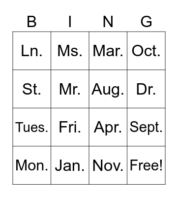 Untitled Bingo Card