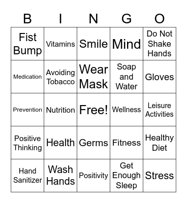 Health Promotion Bingo Card