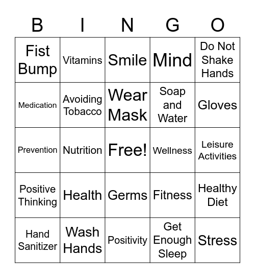 Health Promotion Bingo Card