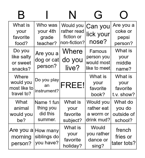 To know each bingo get other 10 Fun