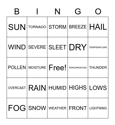 9.4 Weather Bingo Card