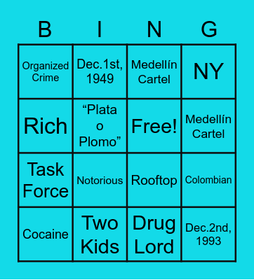 PABLO ESCOBAR Bingo Card