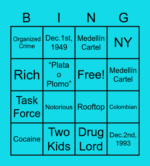 PABLO ESCOBAR Bingo Card