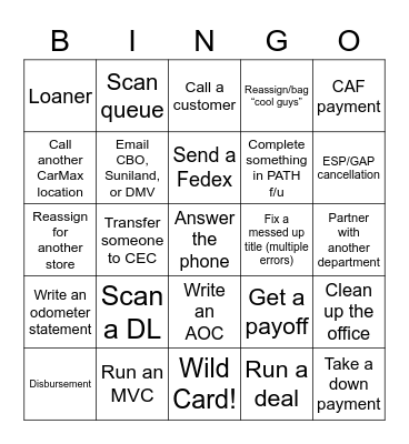 Part time BOA Bingo Name:_________ Bingo Card