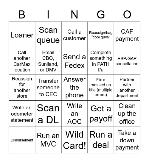 Part time BOA Bingo Name:_________ Bingo Card