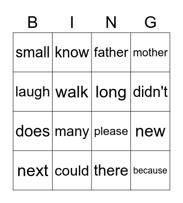 List H Sight Words Bingo Card