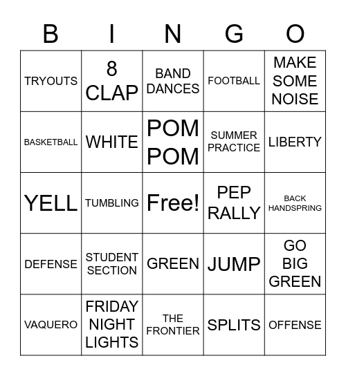 IHS CHEER Bingo Card