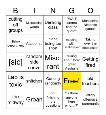 Dr Del Rio Bingo Card