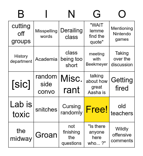 Dr Del Rio Bingo Card