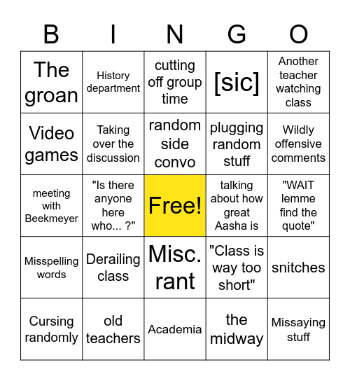 Dr Del Rio Bingo Card