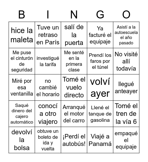 Encuentros 2 Unidad 6 - Viajes y excursiones Bingo Card