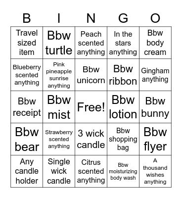 BBW BINGO Card