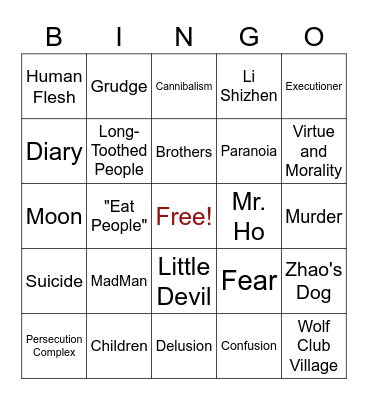 MadMan's Diary Bingo Card