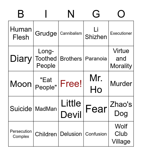 MadMan's Diary Bingo Card