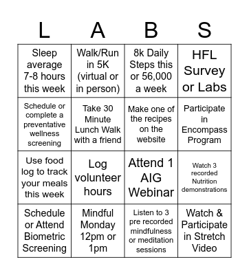 Medical Lab Professional's Week Bingo Card