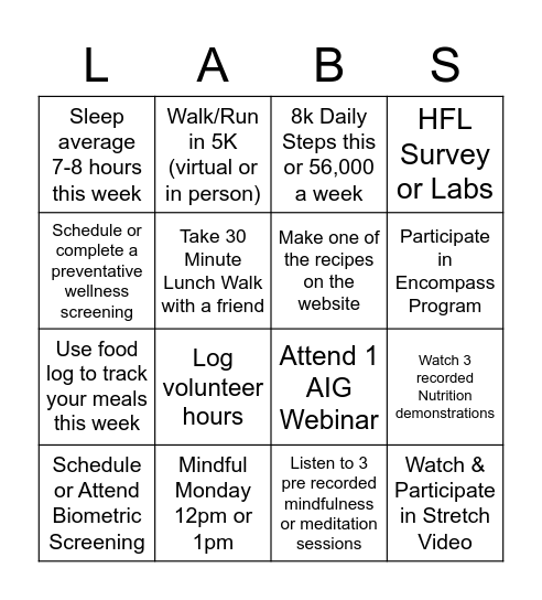 Medical Lab Professional's Week Bingo Card