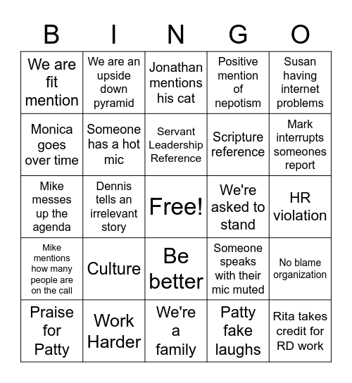 Monday Morning Bingo Card