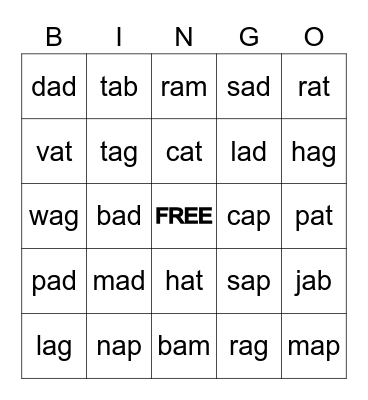 A Bingo (CVC) Bingo Card