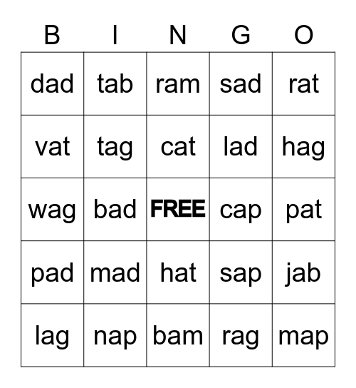 A Bingo (CVC) Bingo Card