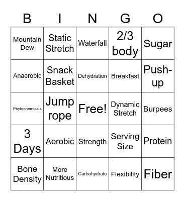 Fit Kids Review #2 Bingo Card